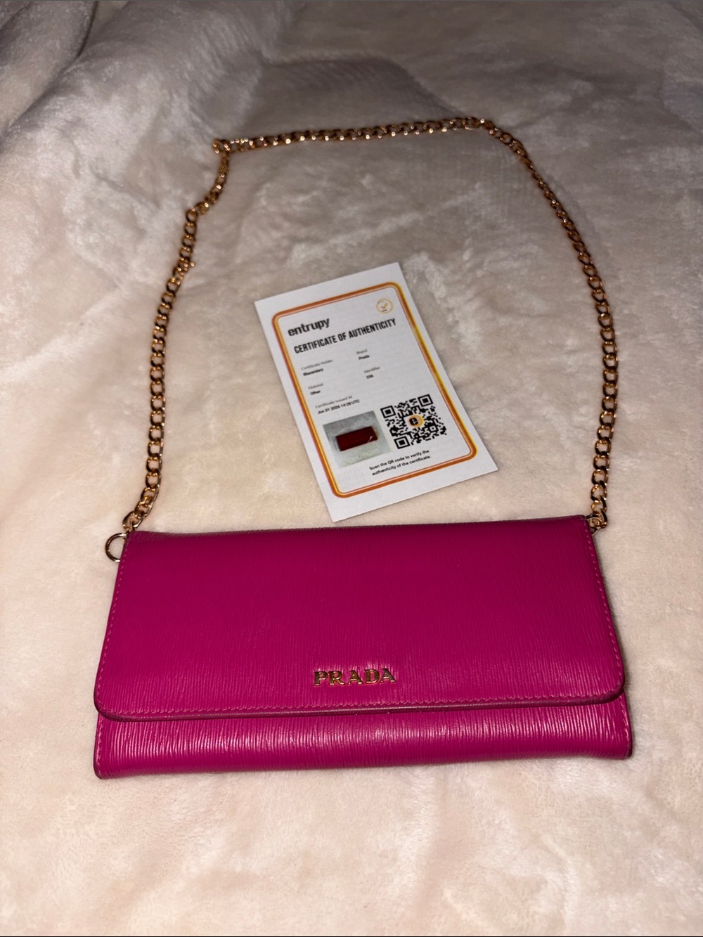 Prada Pink Leather wallet with COA and Chain insert.